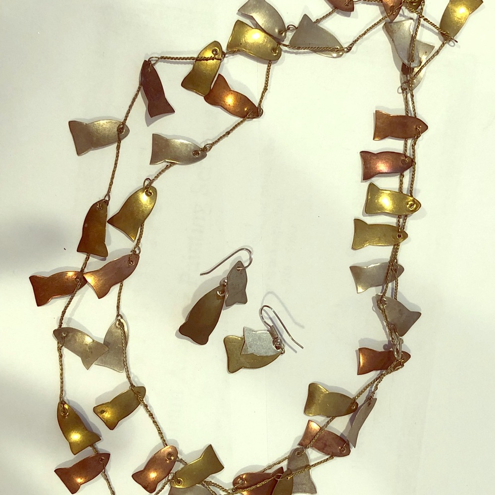Copper, Brass and Silver Fish Necklace/Earrings